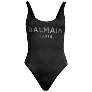 BALMAIN Strass Black Logo Swimsuit Size 44 (12)